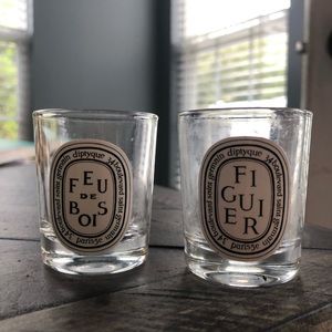 2 Diptyque empty decorative glass candle holders